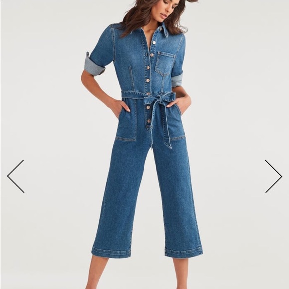 7 for all Mankind vintage cropped denim jumpsuit - Picture 3 of 15